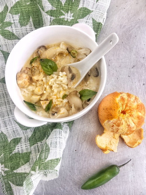 Receta de sopa de hongos y arroz con mandarina