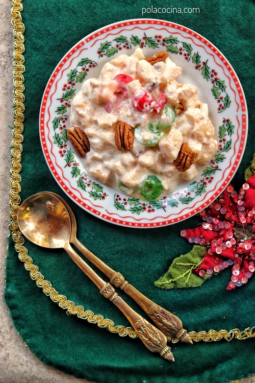 Ensalada navideña de manzana con cerezas piña y nuez receta