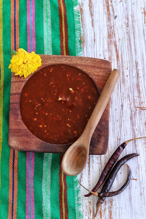Salsa roja de chile de árbol para tacos receta mexicana